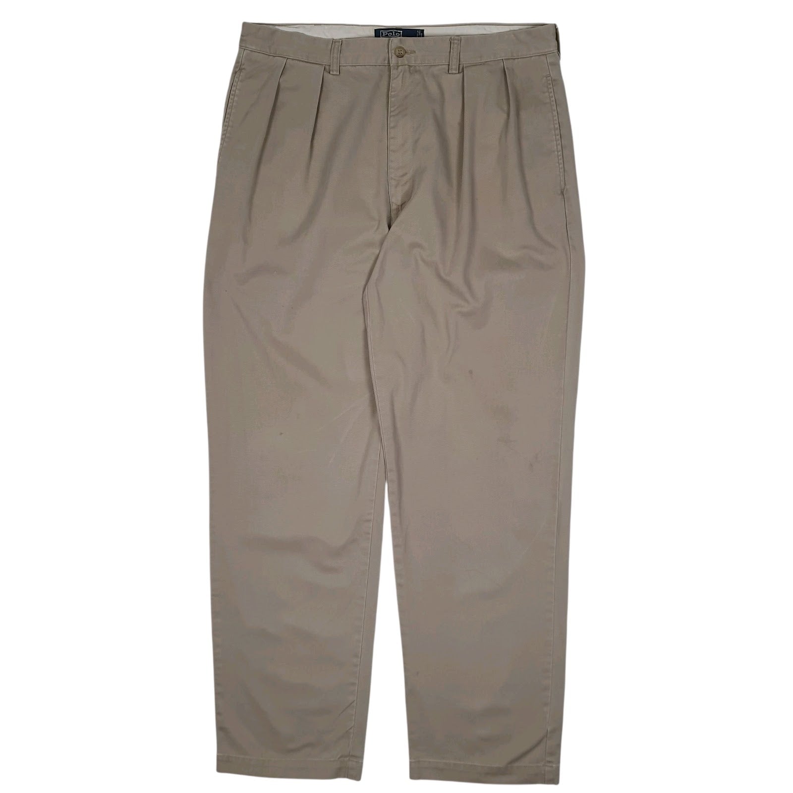 Mens Beige Polo Ralph Lauren Andrew Pant Double Pleated Vintage 90s Chino Trousers