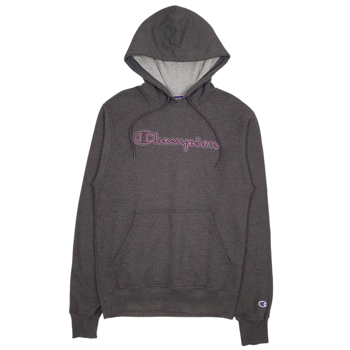 Mens Grey Champion Spellout Hoodie Jumper