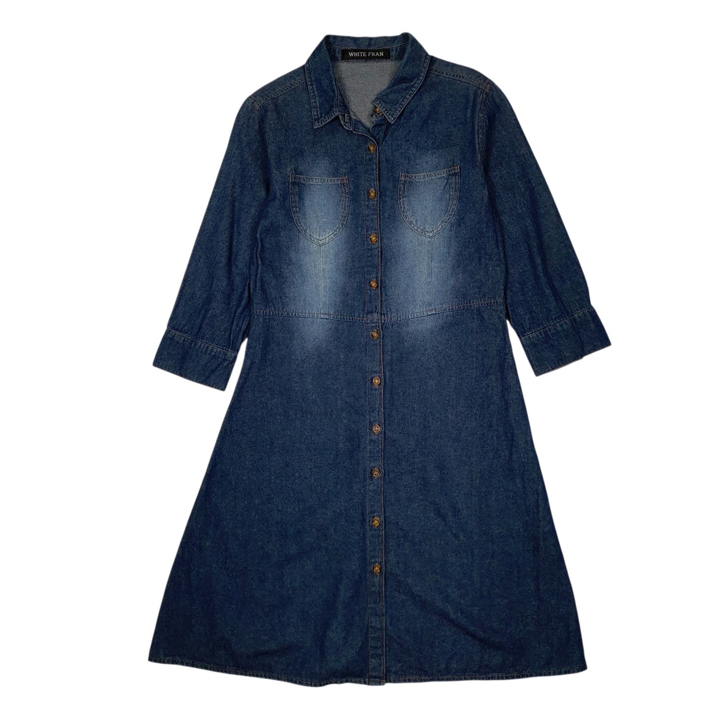 Womens Blue White Fran  Long Sleeve Dress
