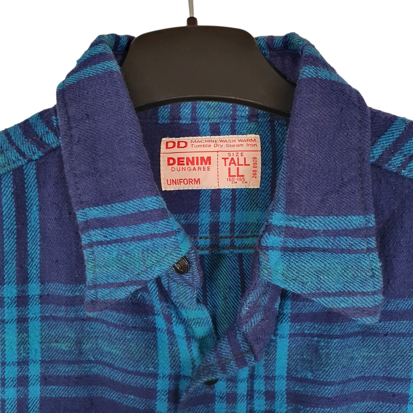 Mens Blue Denim Dungaree Plaid Flannel Uniform  Shirt