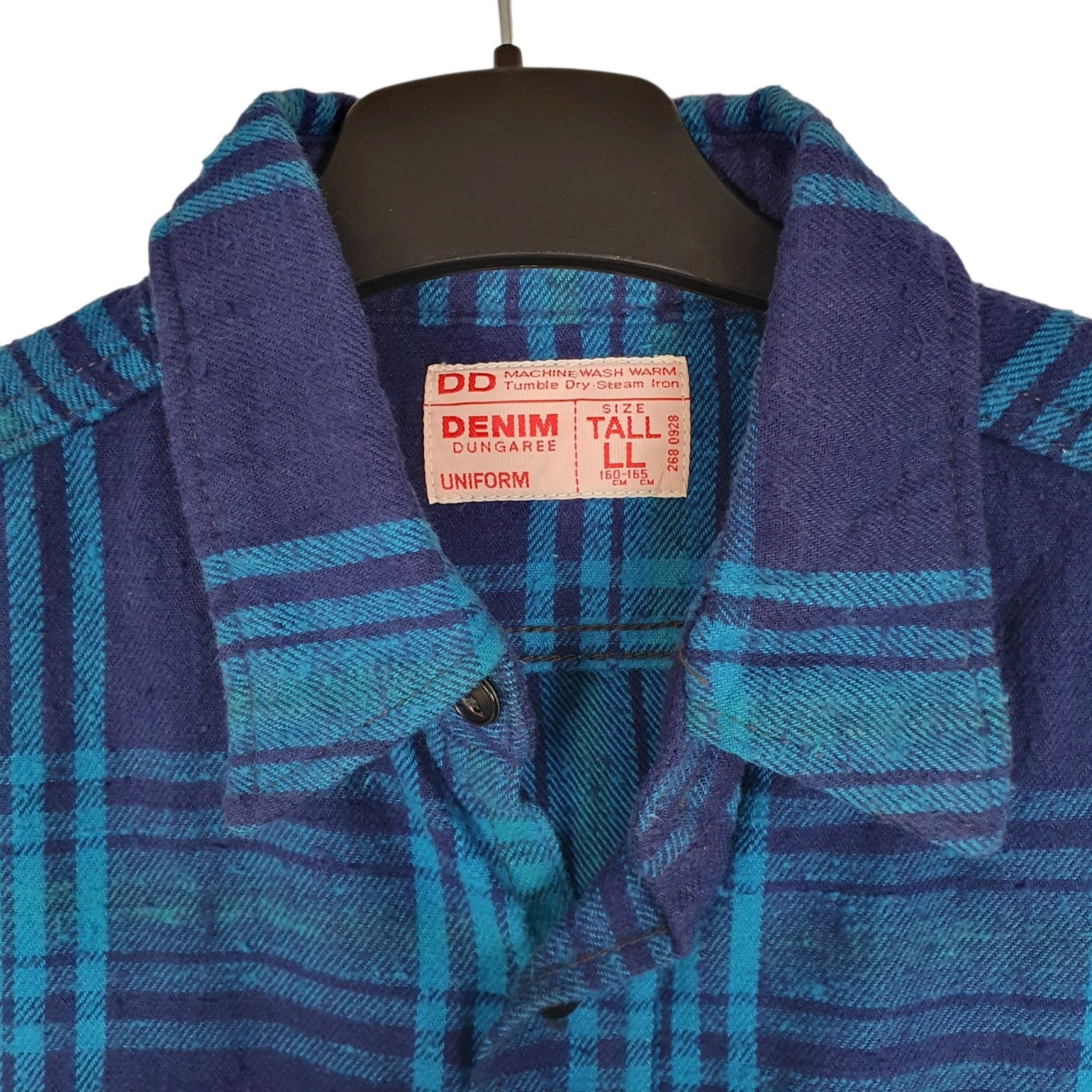 Mens Blue Denim Dungaree Plaid Flannel Uniform  Shirt