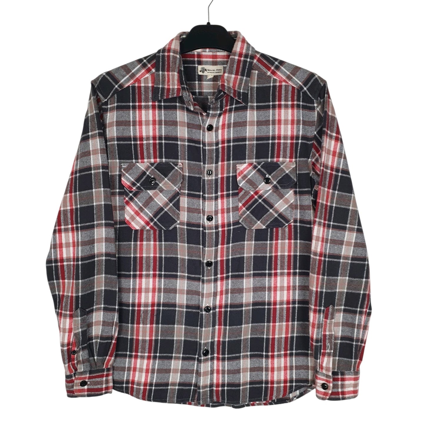 Mens Grey Natural Story Flannel Plaid Long Sleeve Shirt
