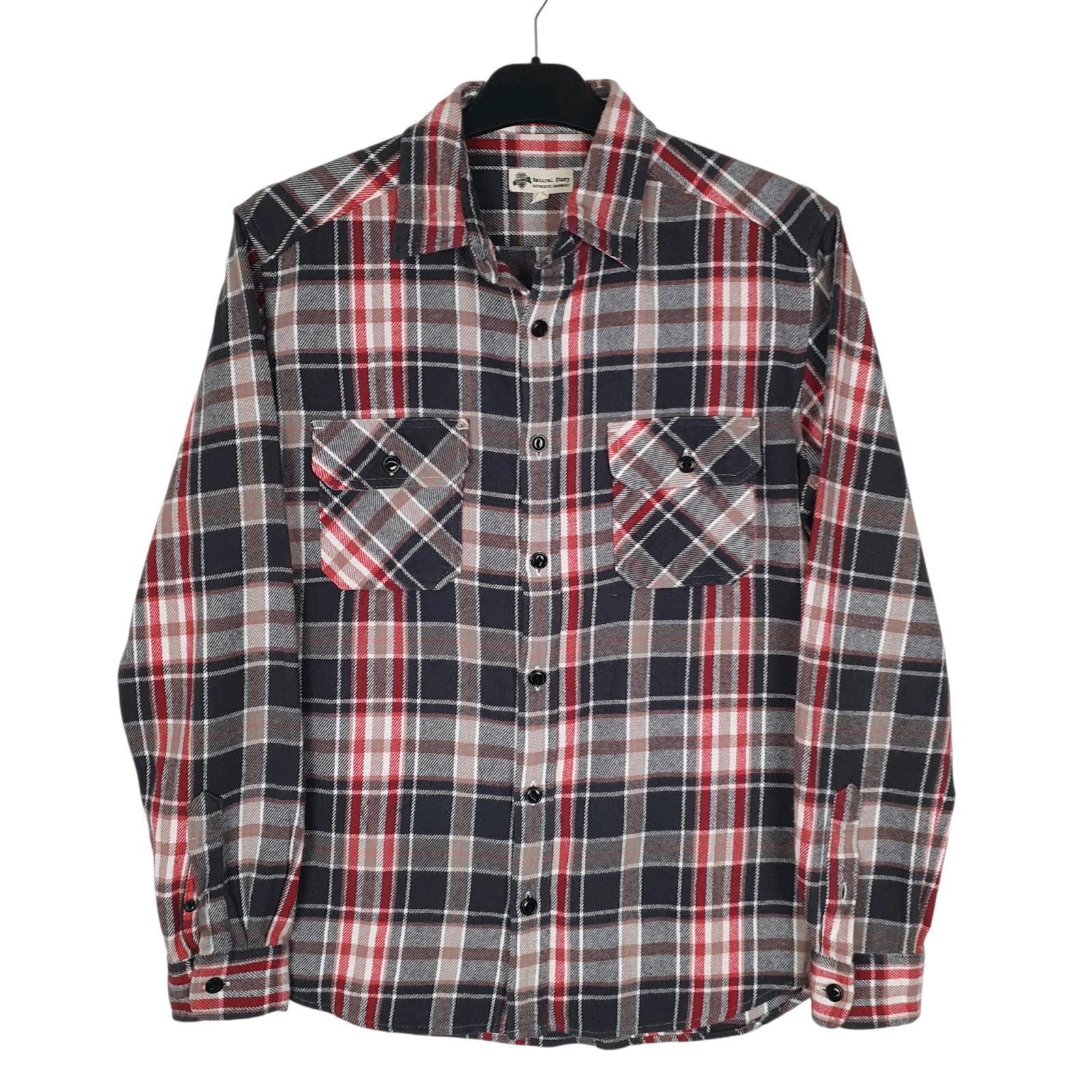 Mens Grey Natural Story Flannel Plaid Long Sleeve Shirt