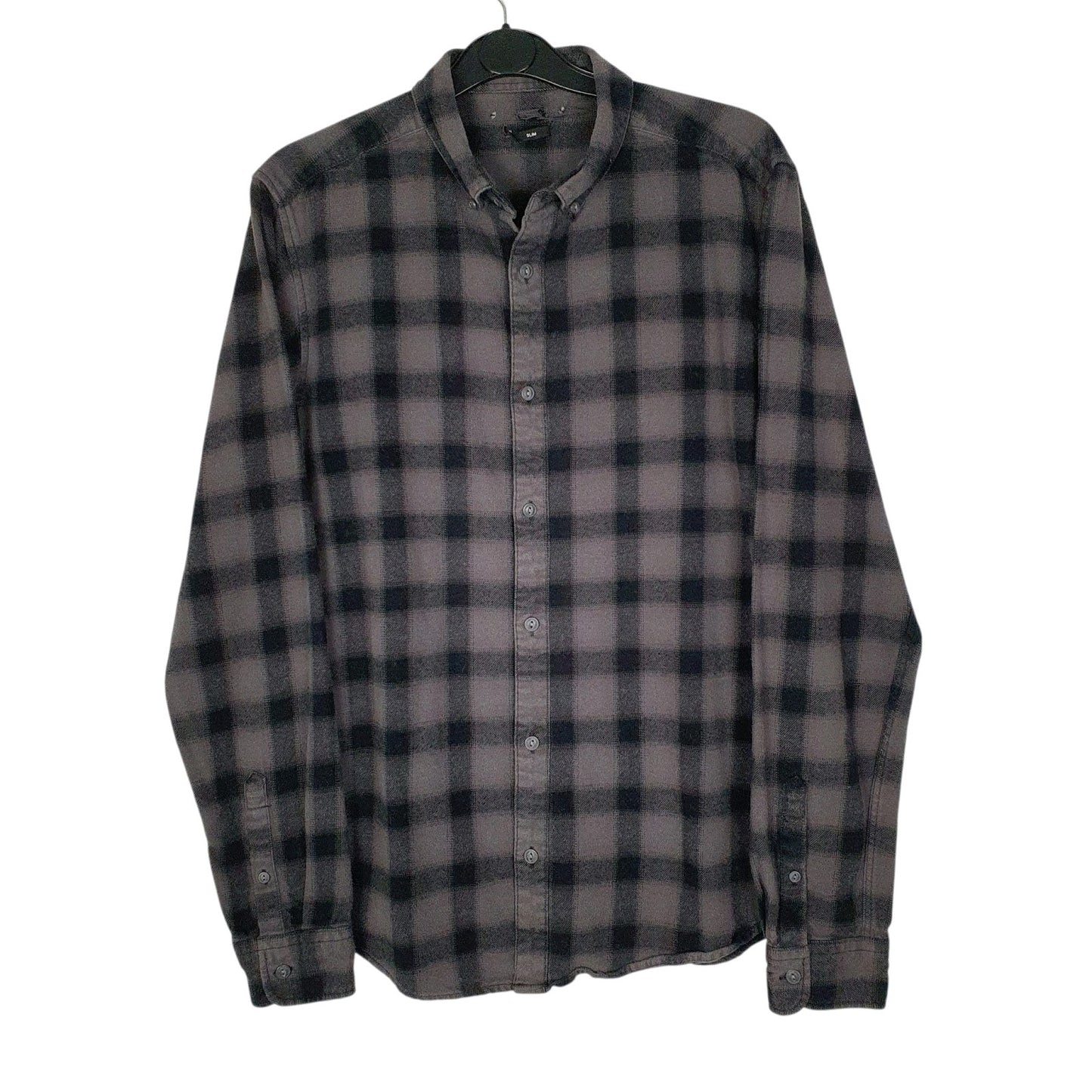 Mens Grey Only & Sons Thick Flannel Plaid Long Sleeve Shirt
