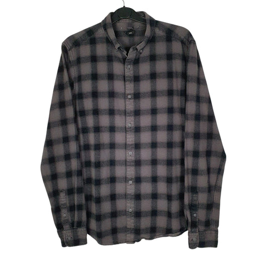 Mens Grey Only & Sons Thick Flannel Plaid Long Sleeve Shirt