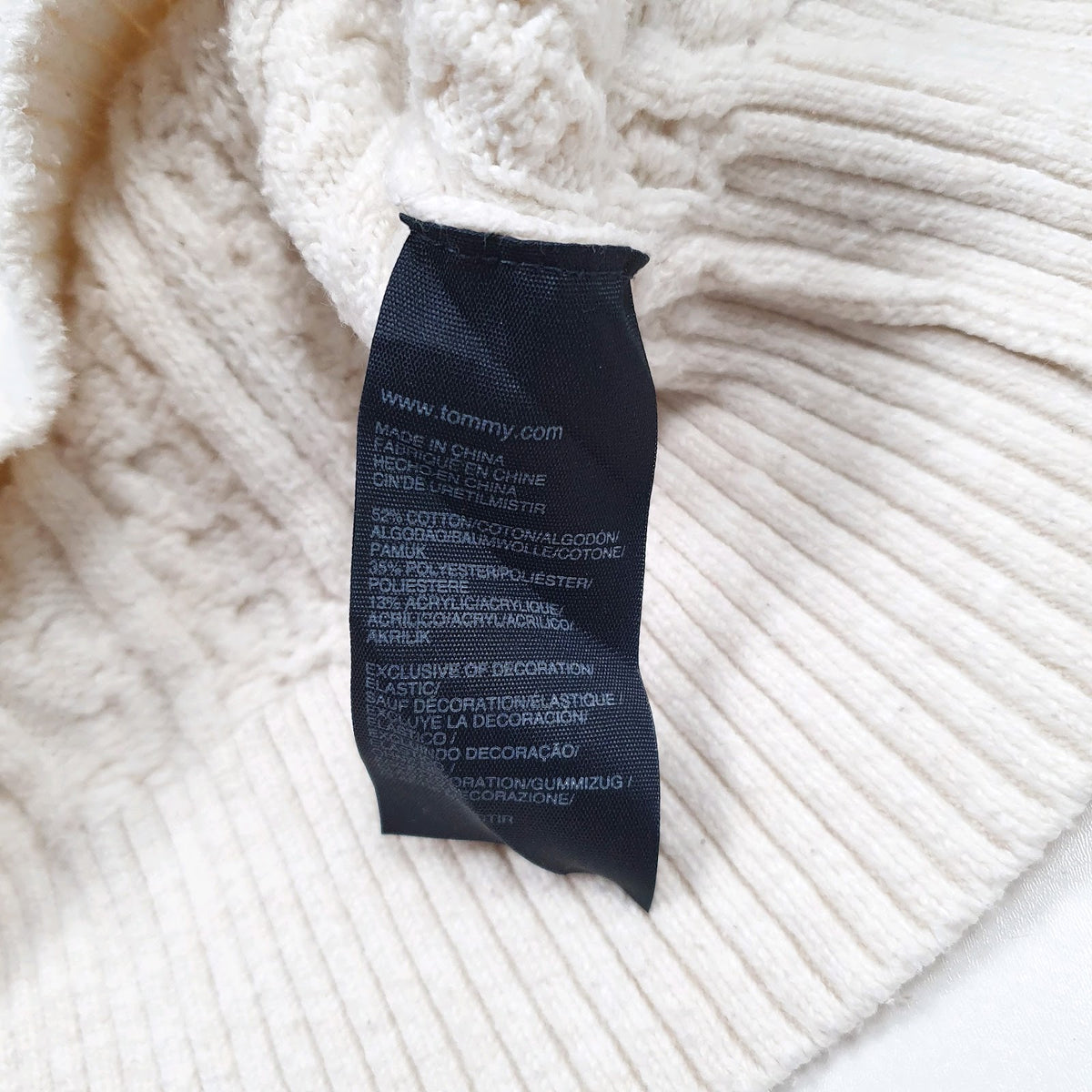 Mens Cream Tommy Hilfiger Cable Knit Shoal Neck Jumper