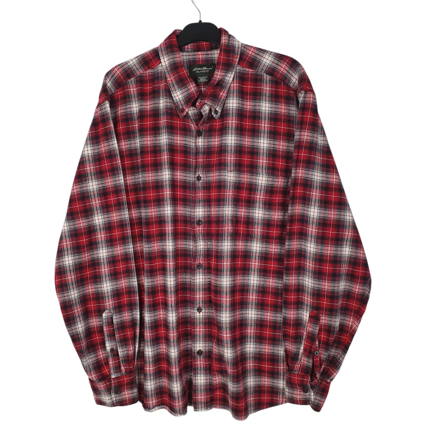Mens Red Eddie Bauer Thick Flannel Plaid Long Sleeve Shirt