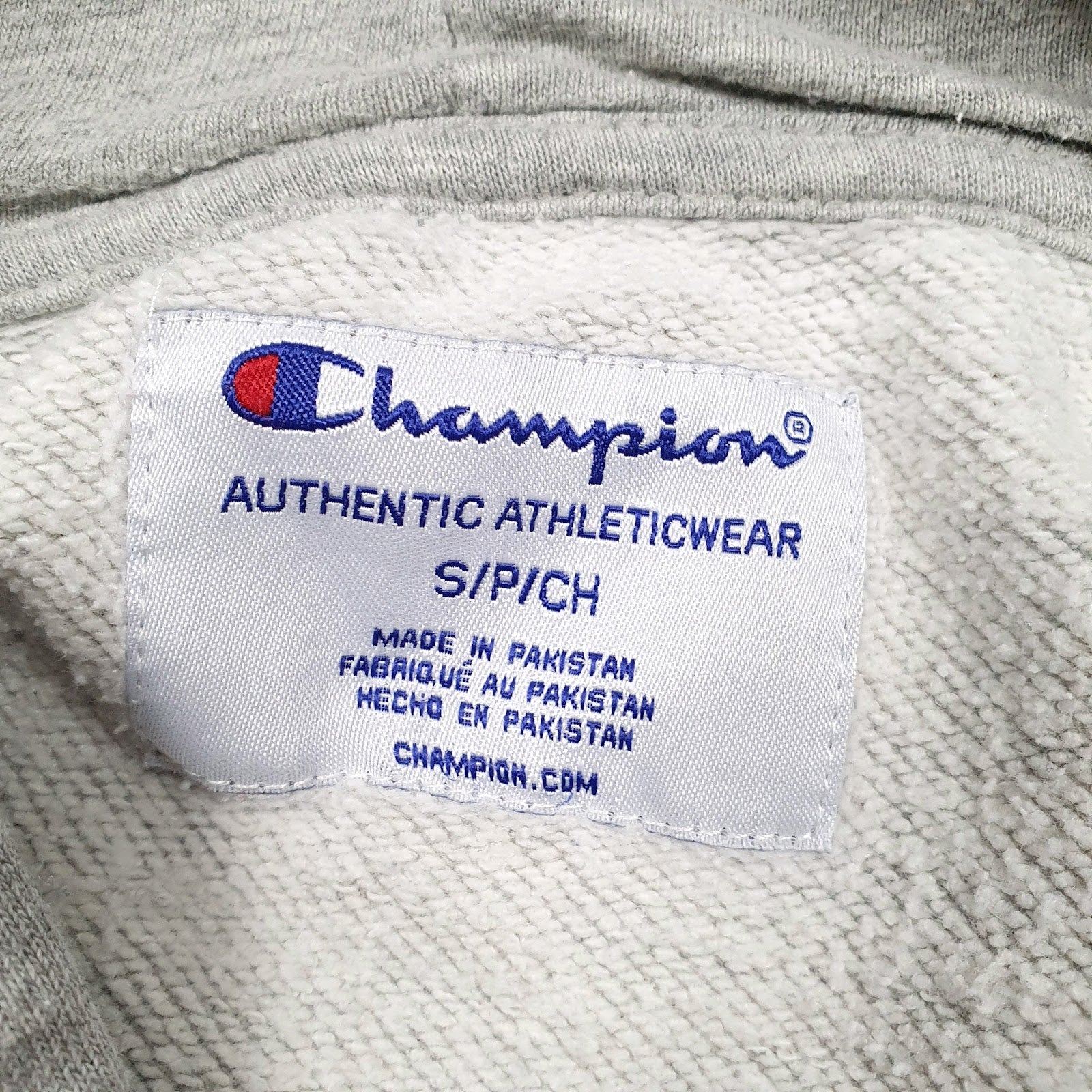 Mens Grey Champion Spellout Hoodie Jumper