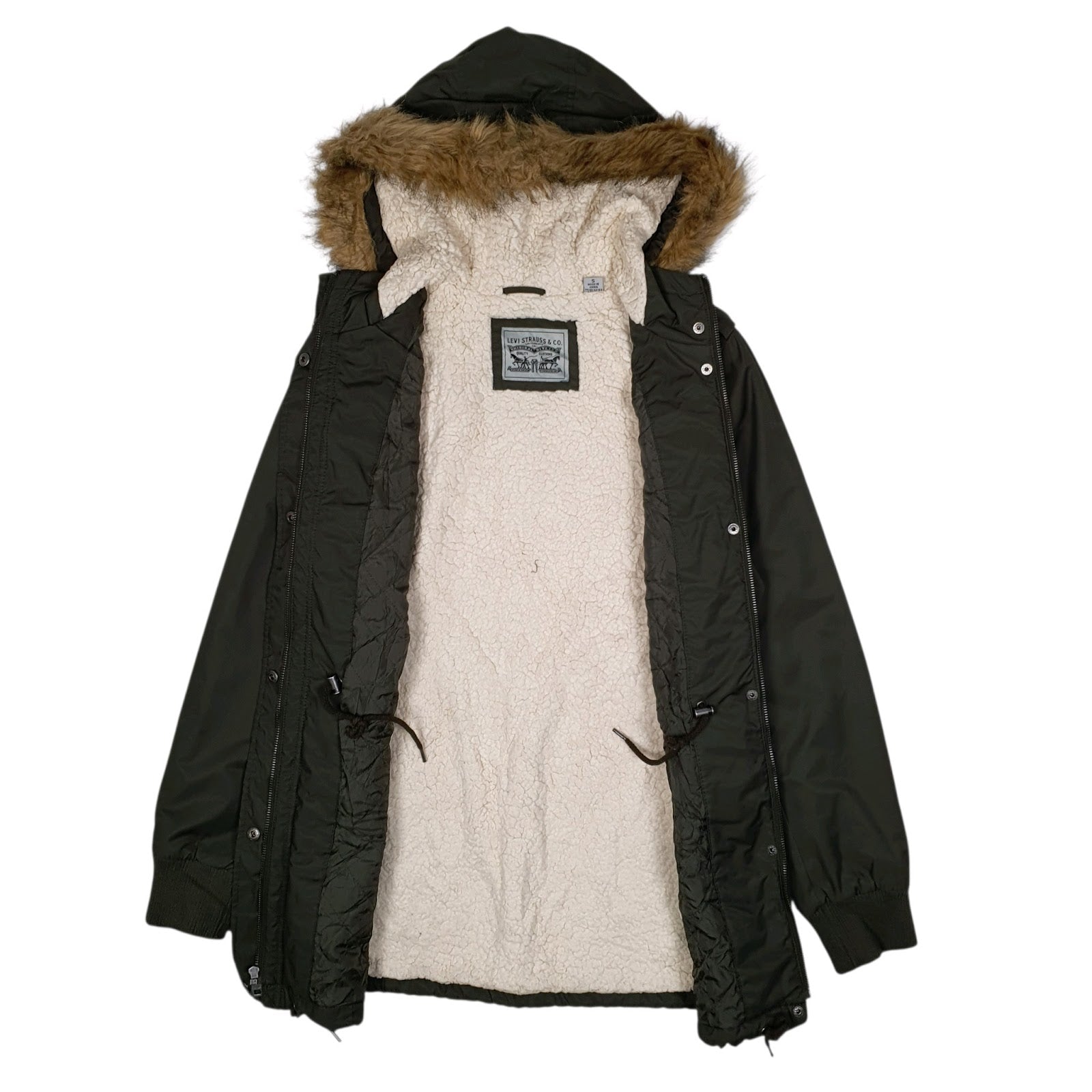 Womens Green Levis Sherpa Lined  Coat
