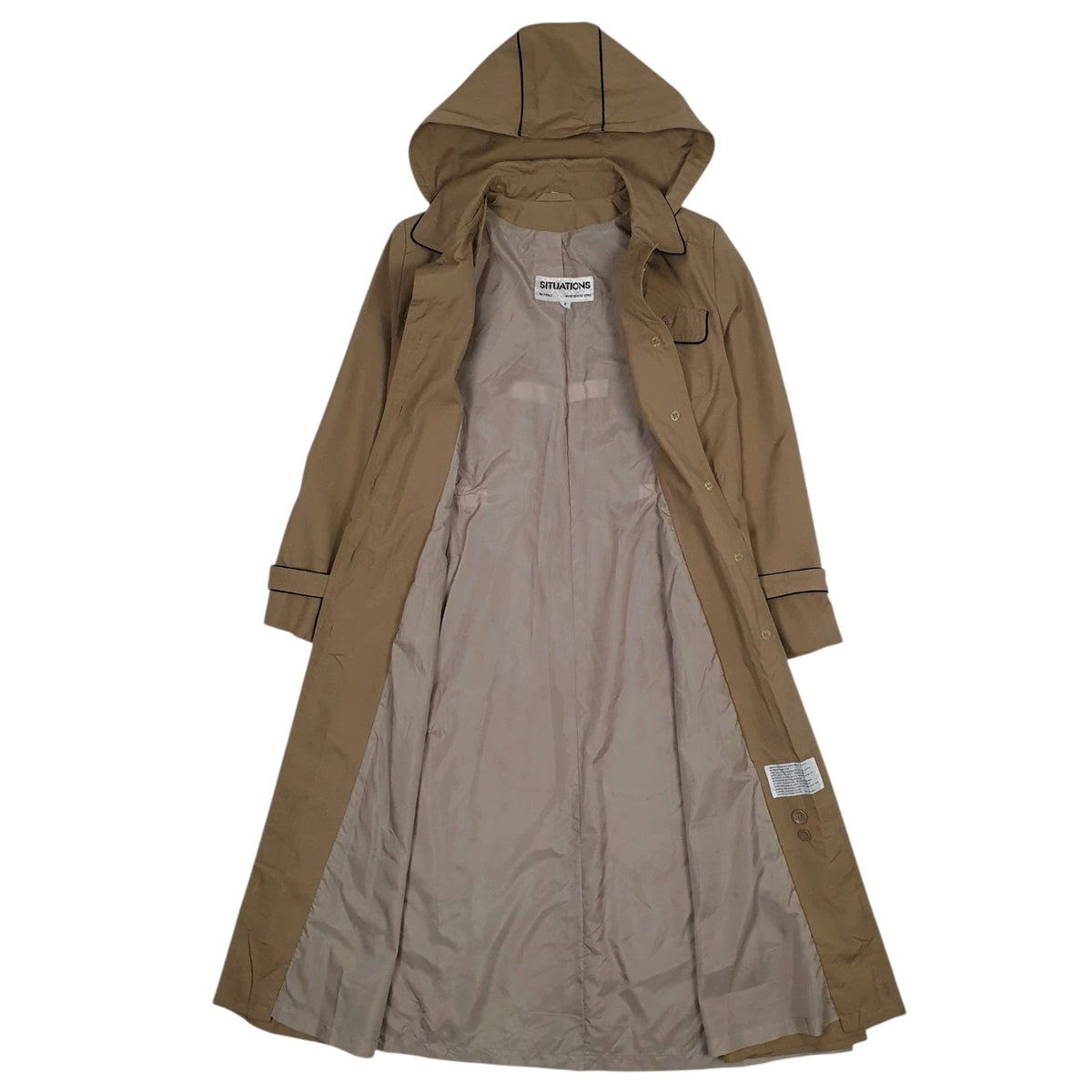 Womens Beige Situations Overcoat Hooded Vintage 90s  Coat
