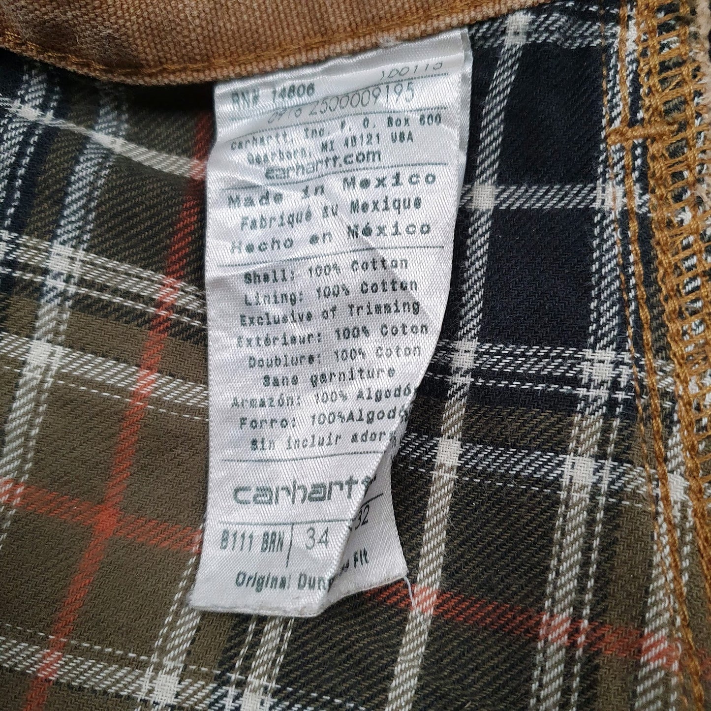 Mens Brown Carhartt B111 BRN Workwear Blanket Lined  Trousers