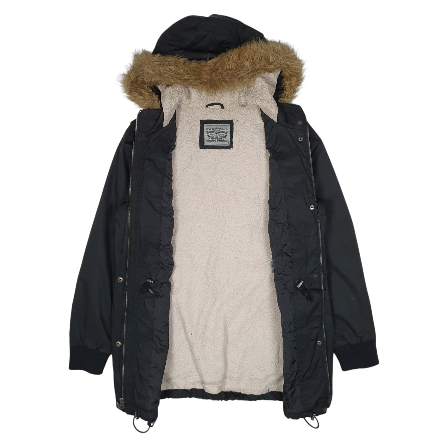 Womens Black Levis Sherpa Lined Full Zip Coat