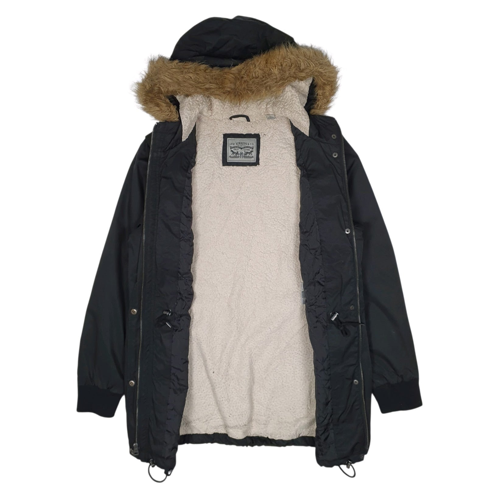 Womens Black Levis Sherpa Lined Full Zip Coat