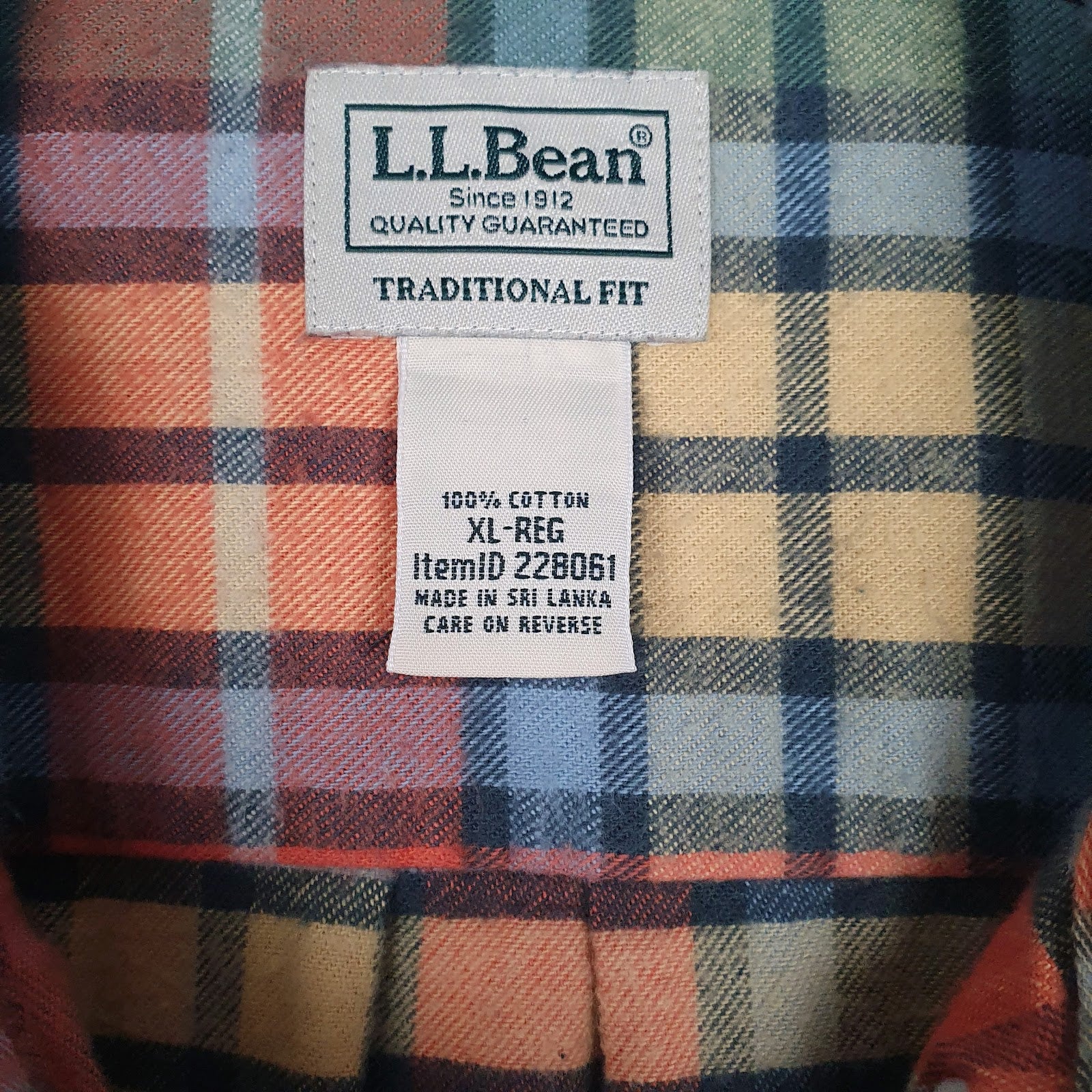 Mens Green L.L.Bean Flannel  Shirt