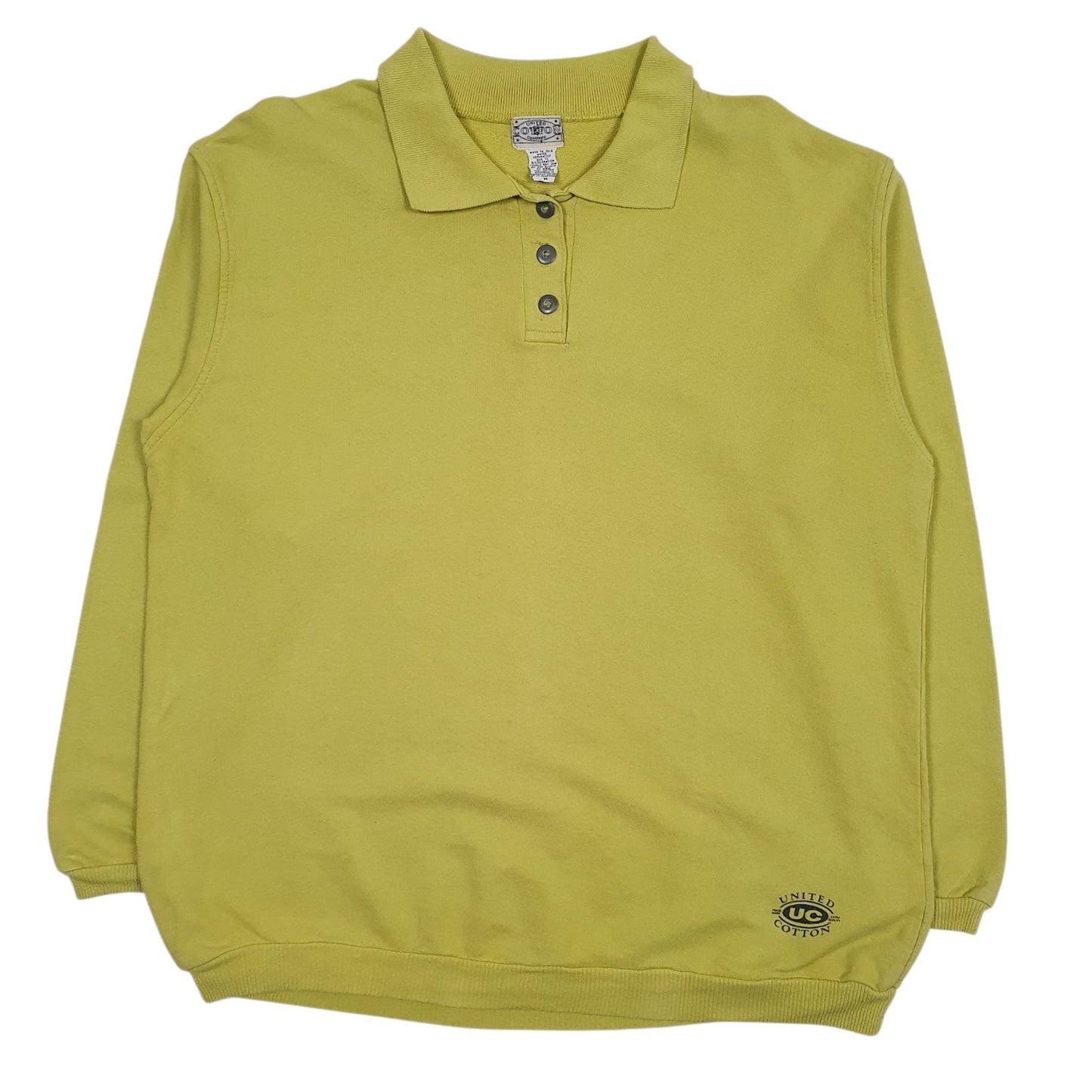 Mens Green United Cotton Company Henley Vintage 90s Quarter Zip Jumper