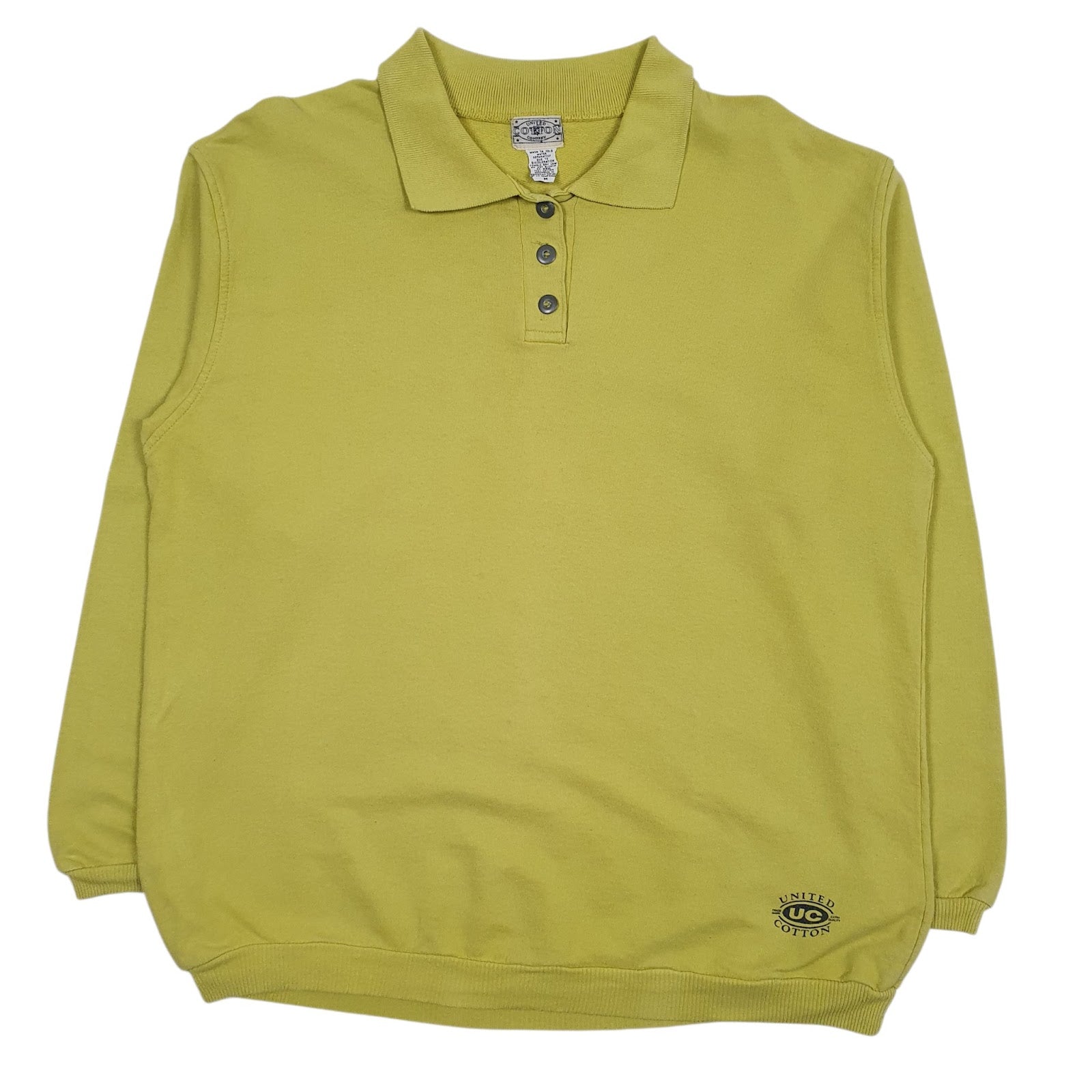 Mens Green United Cotton Company Henley Vintage 90s Quarter Zip Jumper