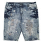 Mens Blue Road Narrow Distressed Denim Shorts
