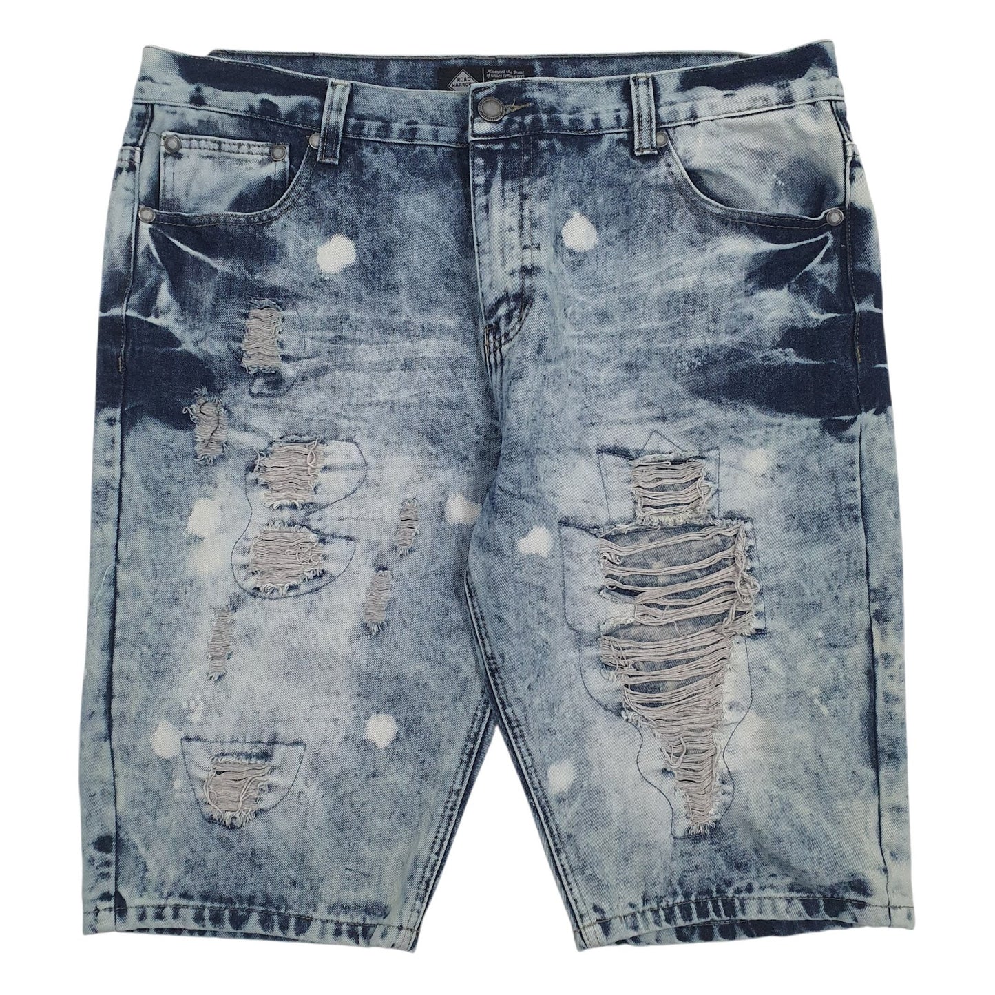 Mens Blue Road Narrow Distressed Denim Shorts