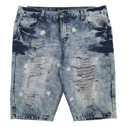 Mens Blue Road Narrow Distressed Denim Shorts
