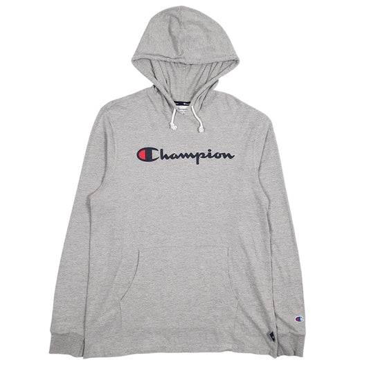 Mens Grey Champion Spellout Lightweight Hoodie Jumper