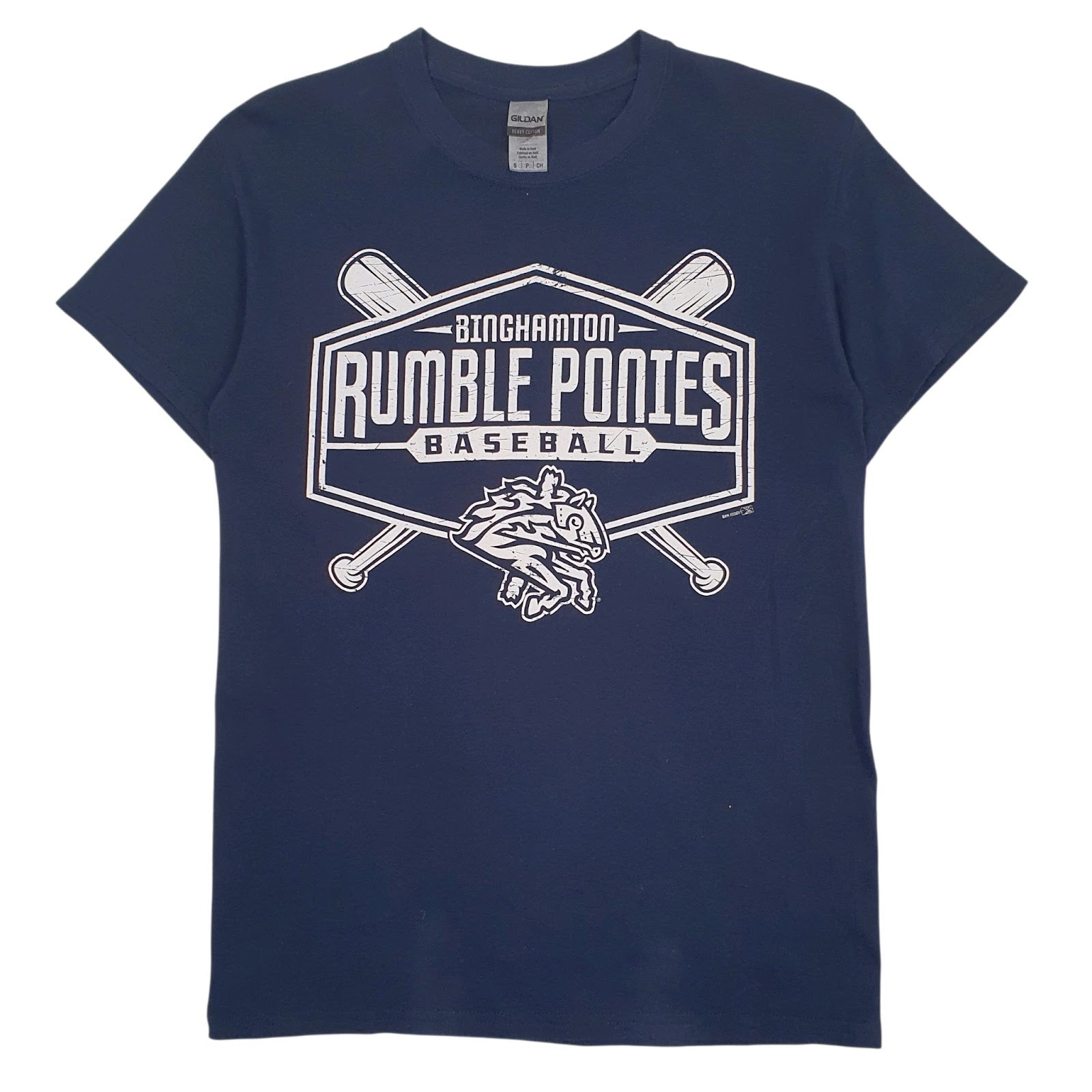 Mens Navy Gildan Binghamton Rumble Ponies Baseball Short Sleeve T Shirt