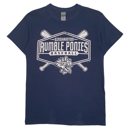 Mens Navy Gildan Binghamton Rumble Ponies Baseball Short Sleeve T Shirt