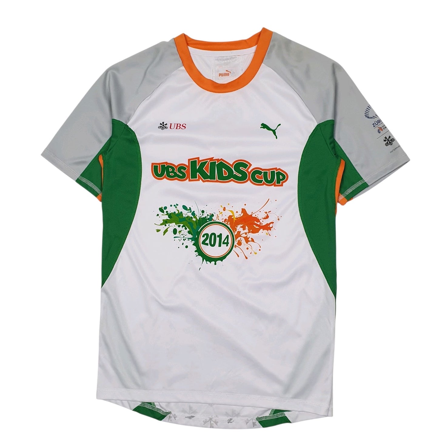 Mens White Puma UBS Kids Cup Football Jersey Short Sleeve T Shirt
