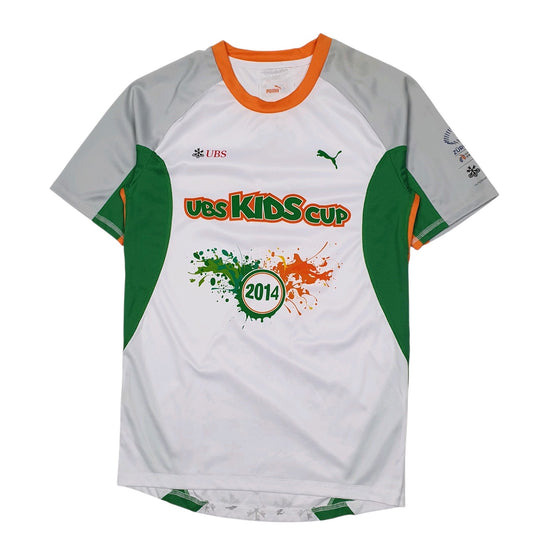 Mens White Puma UBS Kids Cup Football Jersey Short Sleeve T Shirt