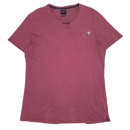 Mens Red Guess V Neck Short Sleeve T Shirt