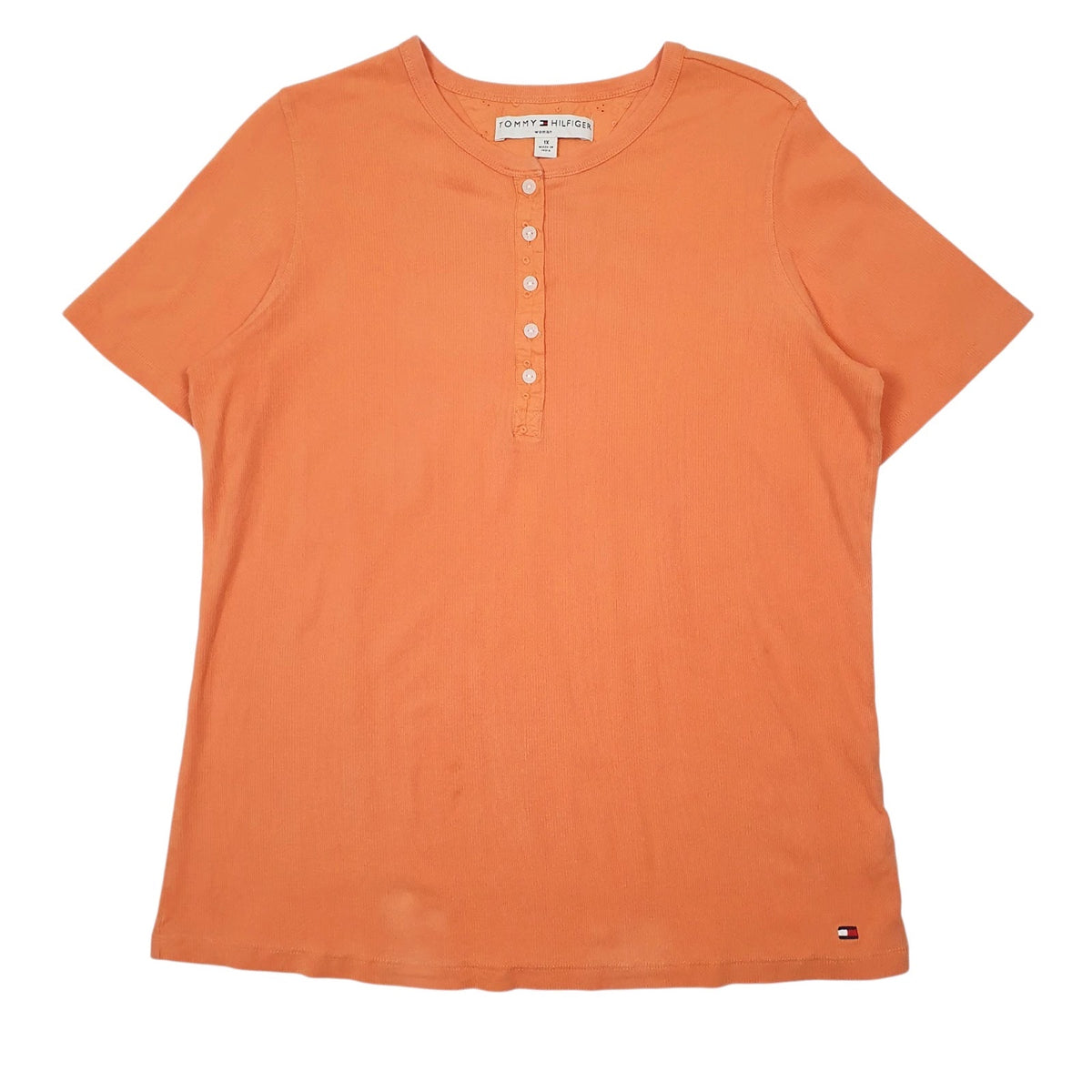 Womens Orange Tommy Hilfiger Henley Short Sleeve T Shirt