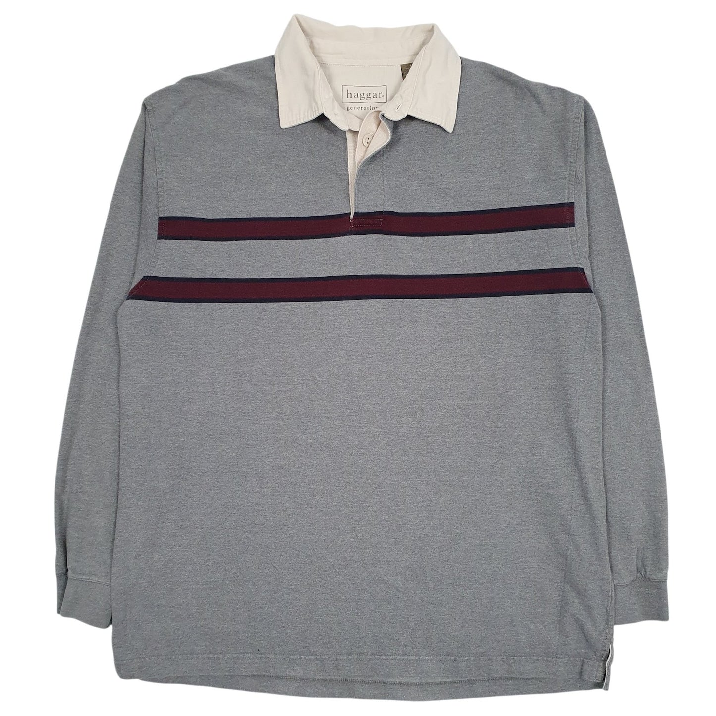 Mens Grey Haggar Rugby Long Sleeve Polo Shirt