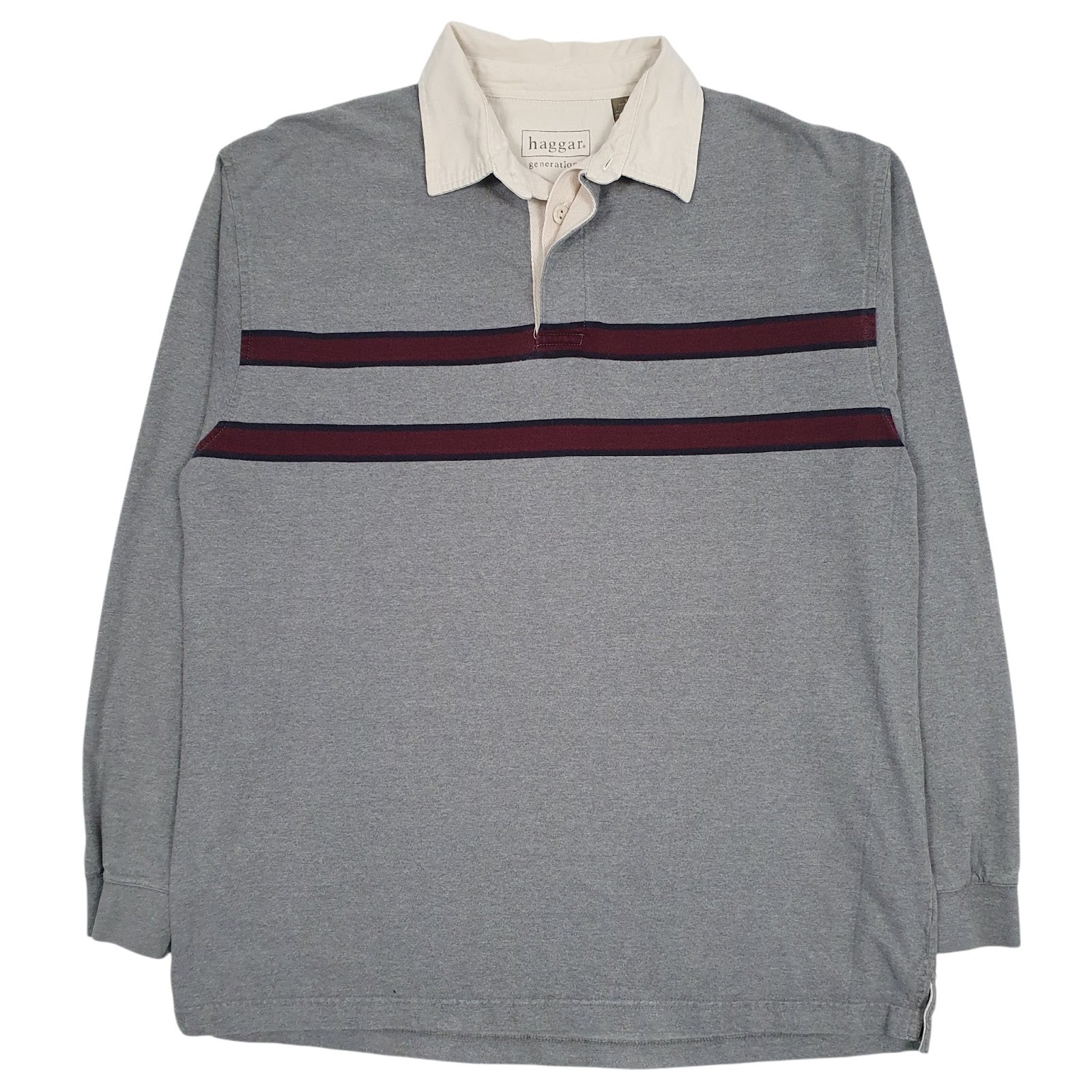 Mens Grey Haggar Rugby Long Sleeve Polo Shirt