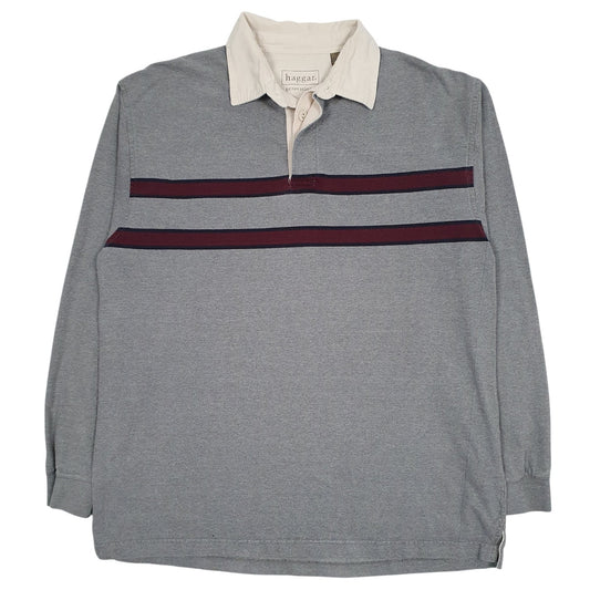 Mens Grey Haggar Rugby Long Sleeve Polo Shirt