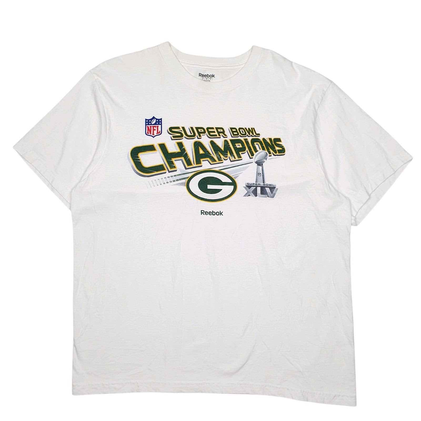 Mens White Reebok Superbowl Champions Greenbay Packers NFL Short Sleeve T Shirt