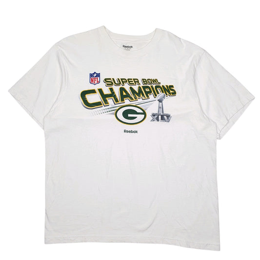 Mens White Reebok Superbowl Champions Greenbay Packers NFL Short Sleeve T Shirt