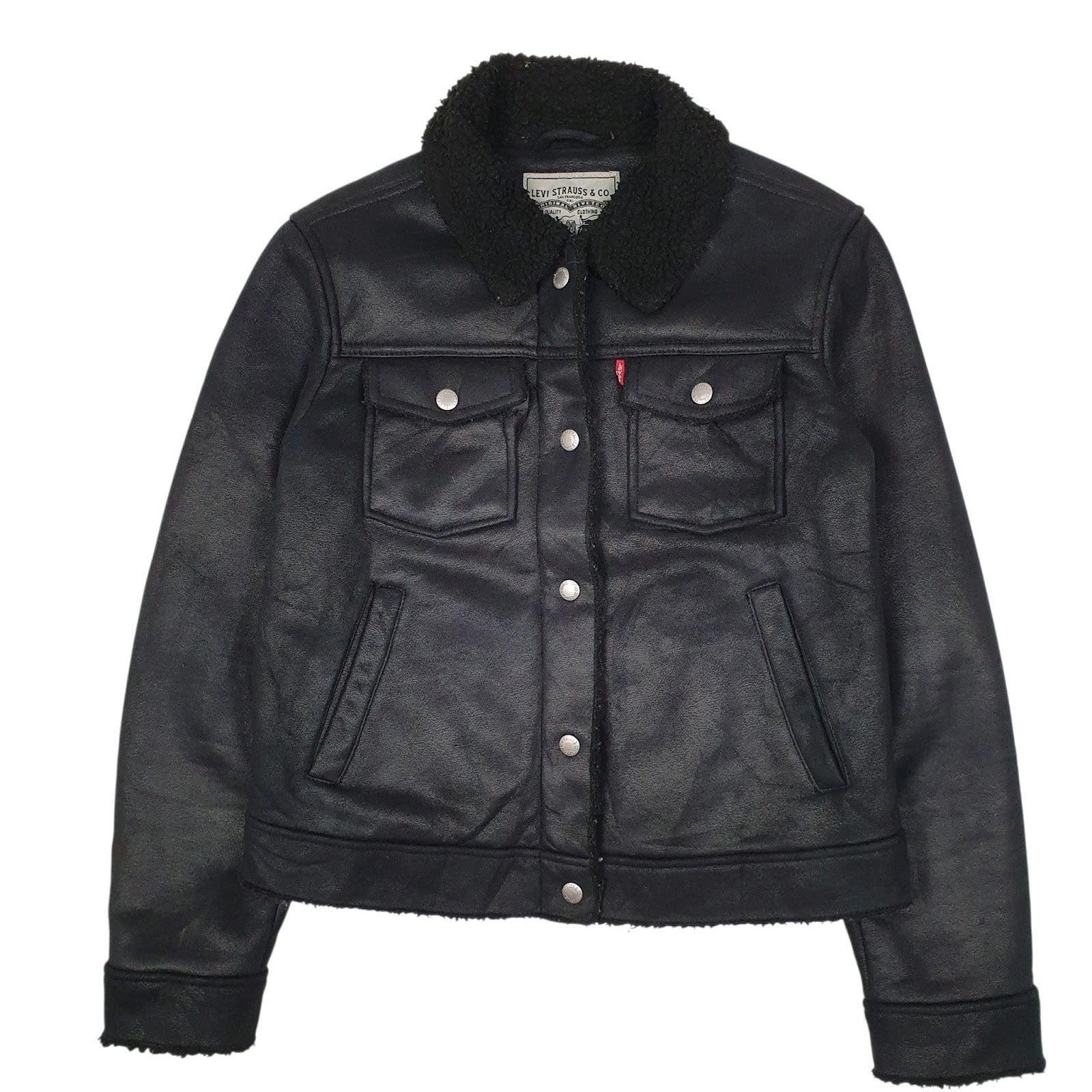 Womens Black Levis Faux Leather Suede  Coat