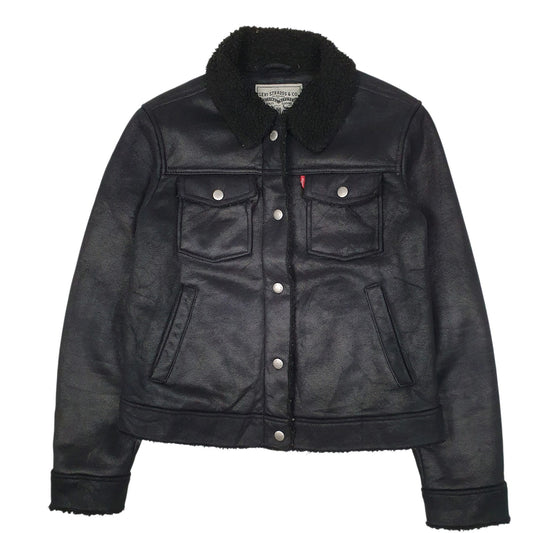 Womens Black Levis Faux Leather Suede  Coat