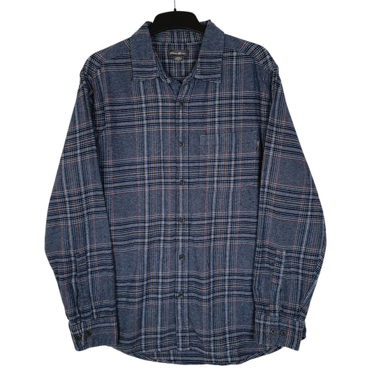 Mens Blue Eddie Bauer Heavyweight Flannel Long Sleeve Shirt