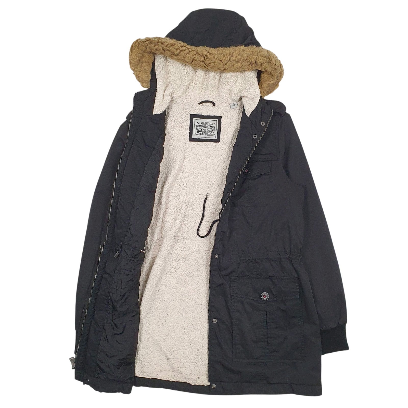 Womens Black Levis Sherpa Lined  Coat