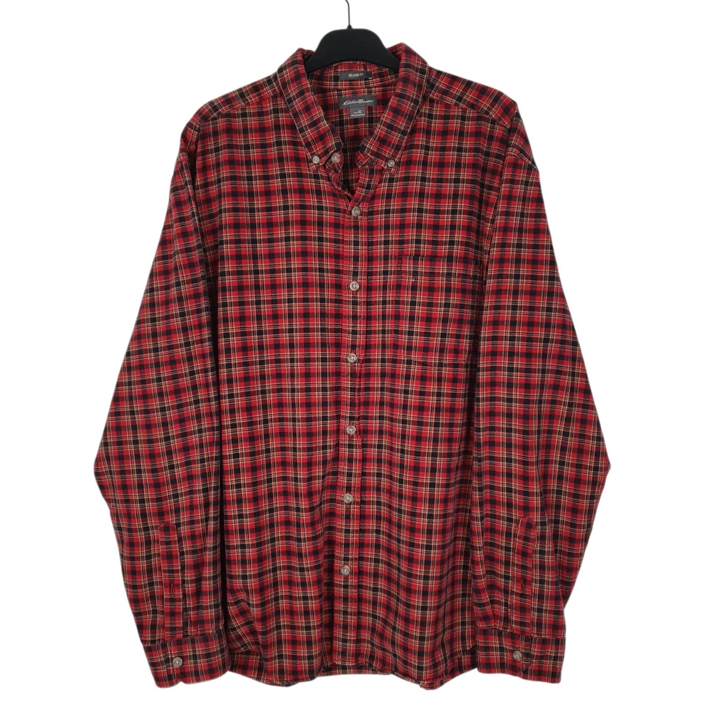Mens Red Eddie Bauer Thick Flannel Long Sleeve Shirt