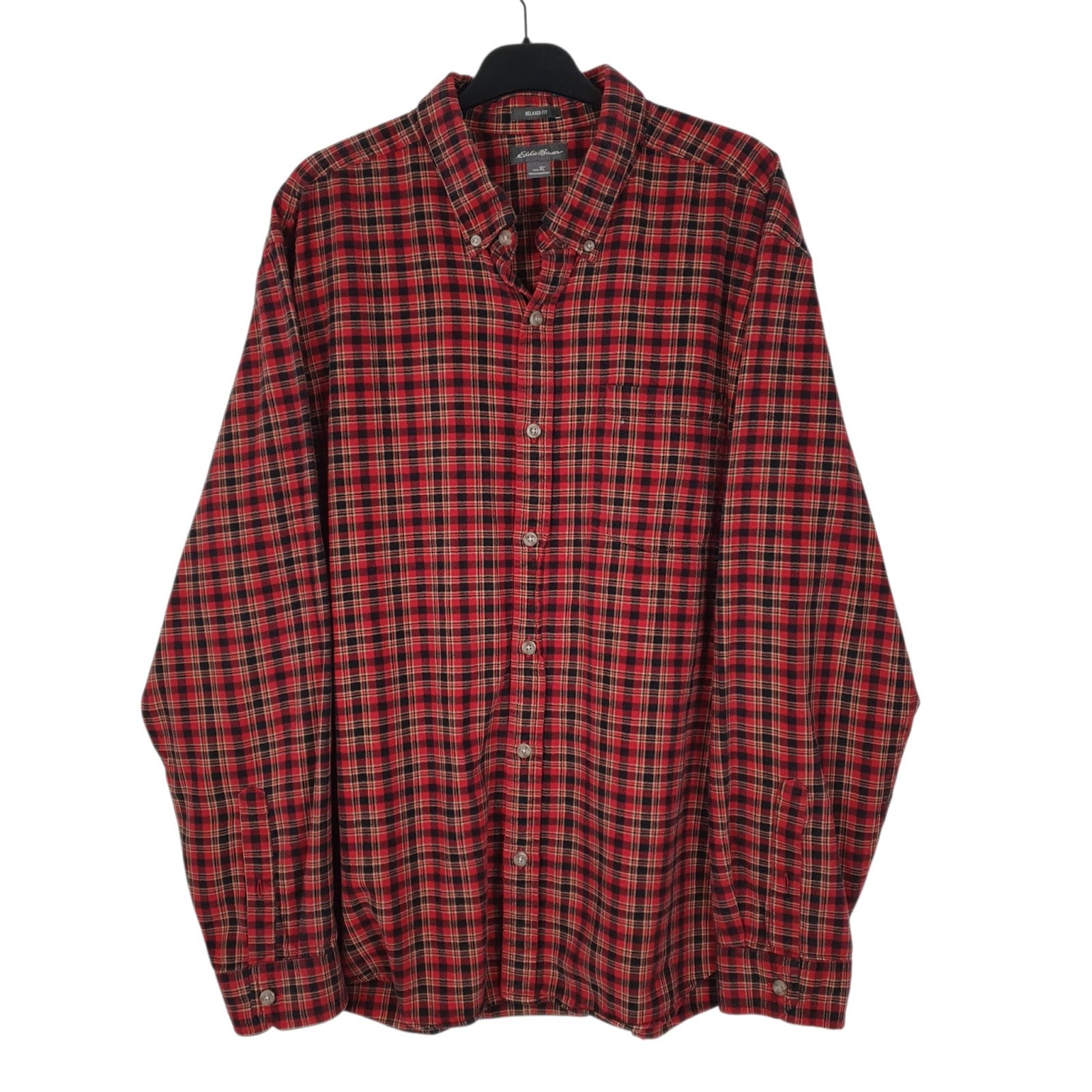 Mens Red Eddie Bauer Thick Flannel Long Sleeve Shirt