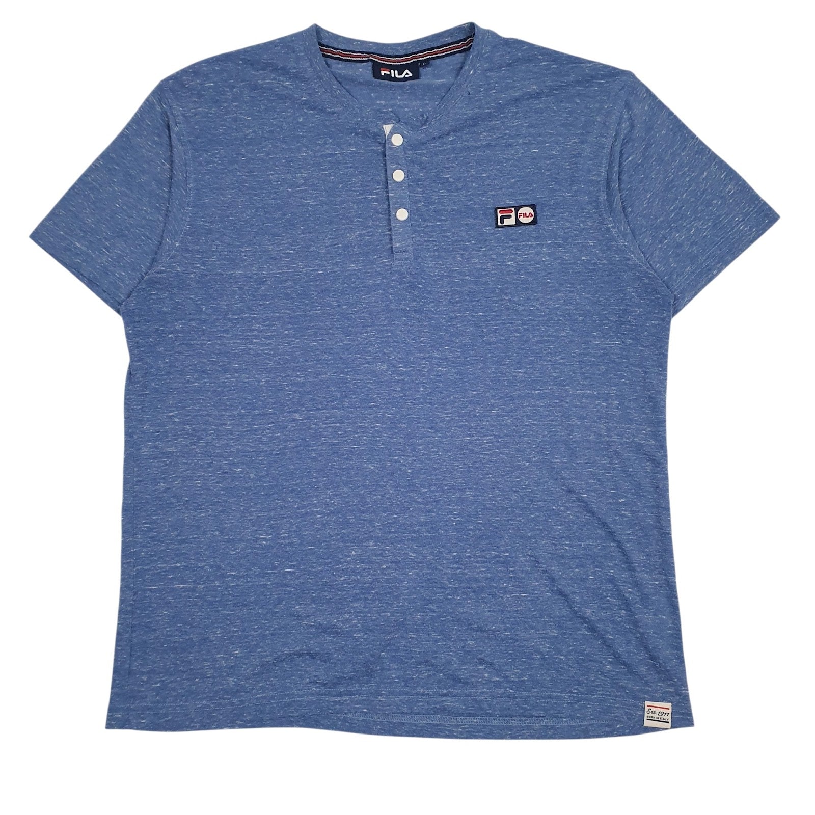 Mens Blue Fila Henley Short Sleeve T Shirt