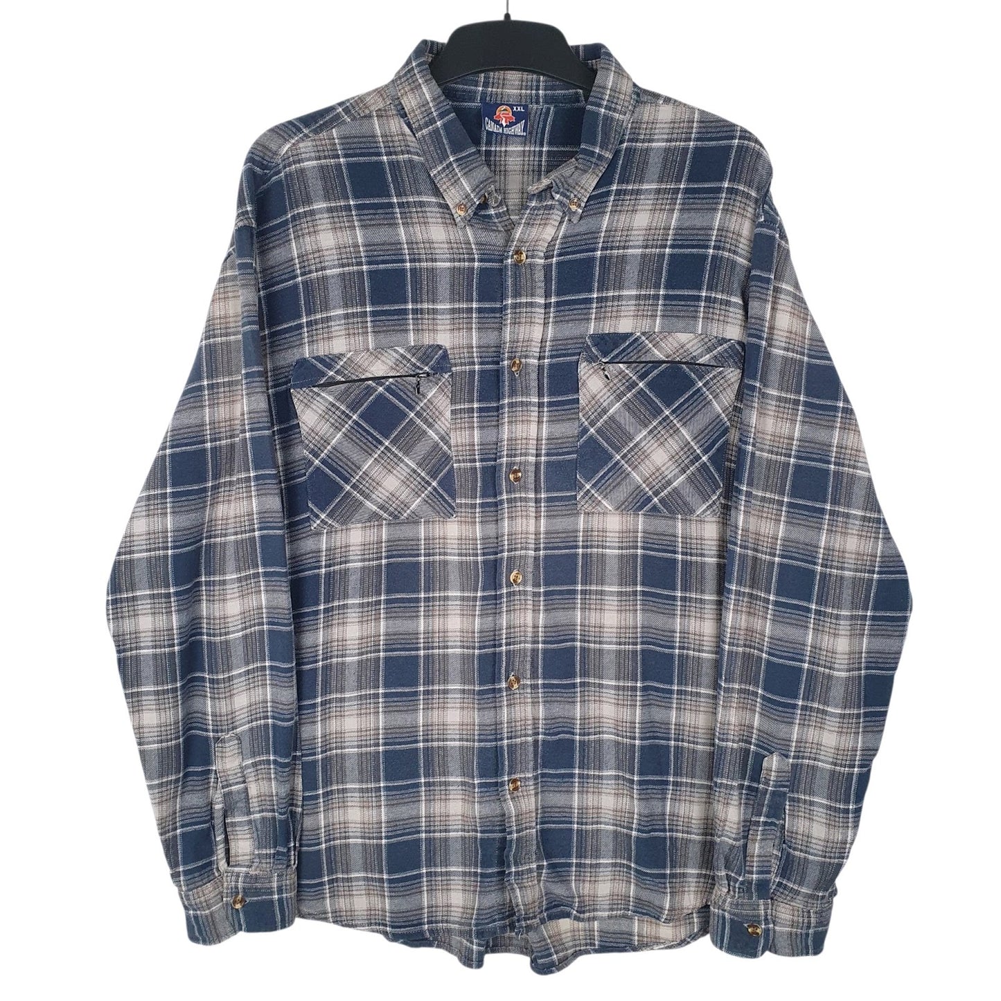 Mens Blue Canada Highways Flannel Long Sleeve Shirt
