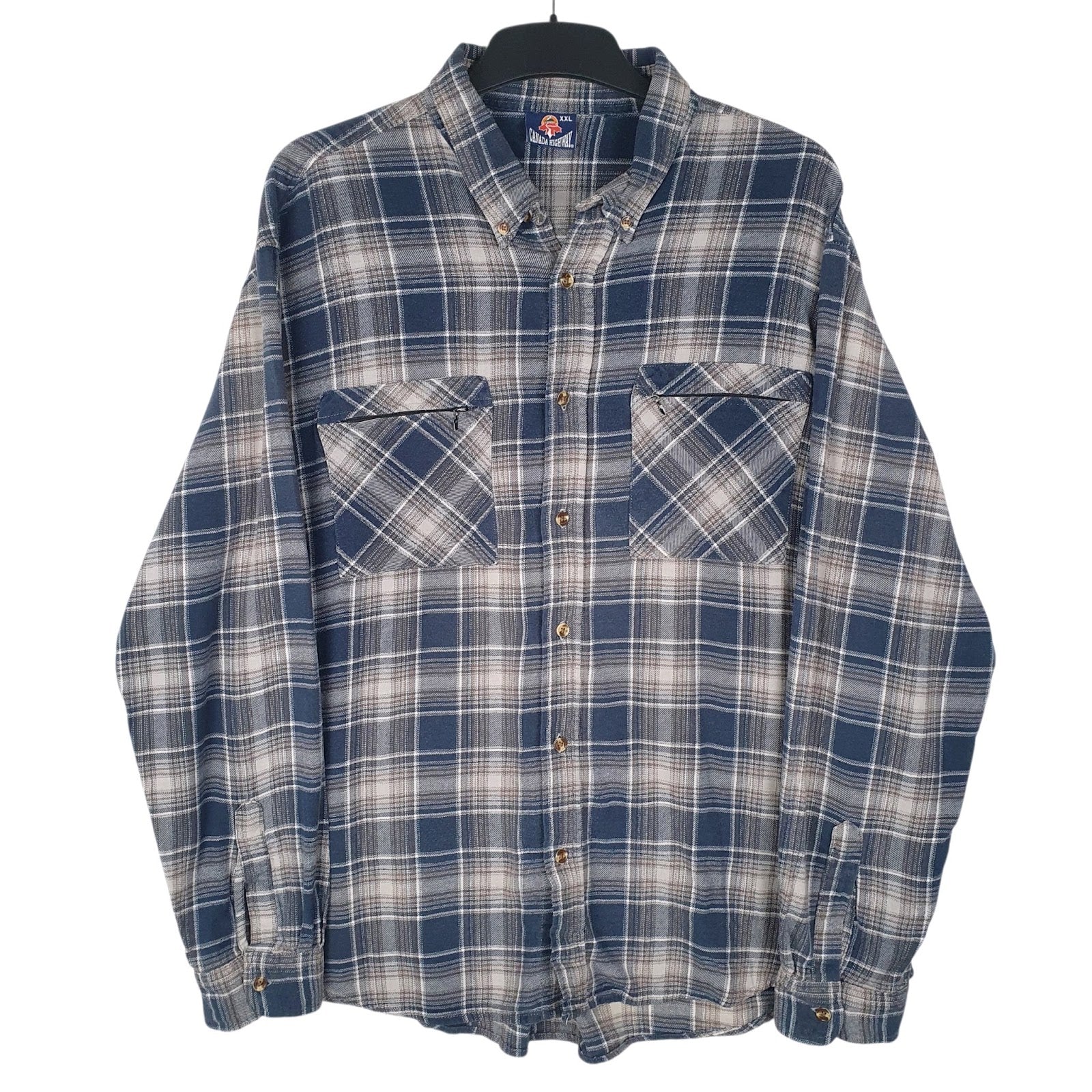 Mens Blue Canada Highways Flannel Long Sleeve Shirt