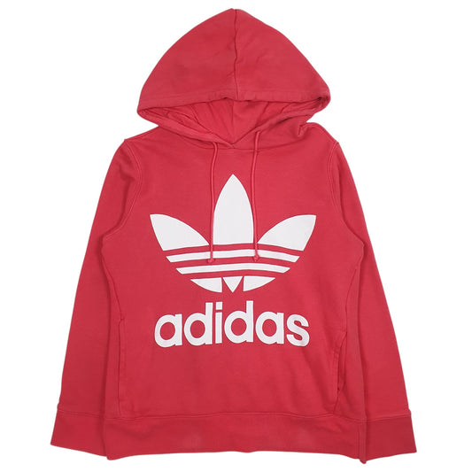 Womens Red Adidas Spellout Hoodie Jumper