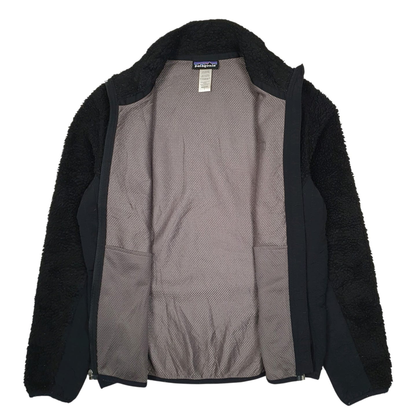 Womens Black Patagonia Retro X Deep Pile Fleece Full Zip Coat