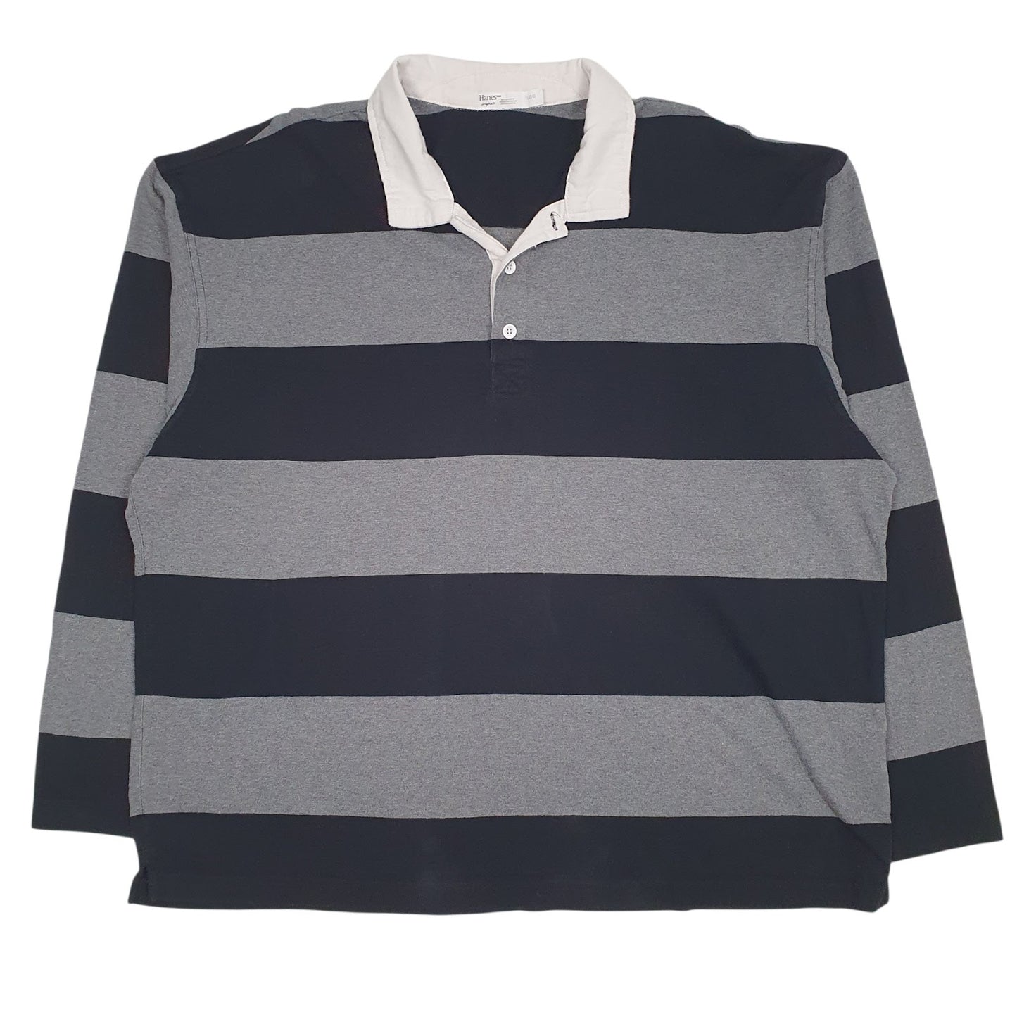 Mens Grey Hanes Rugby Long Sleeve Polo Shirt