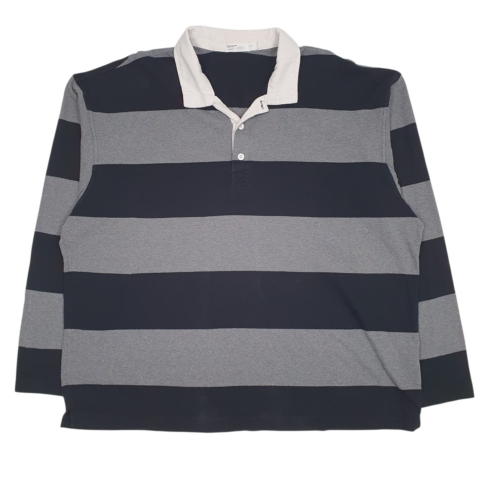 Mens Grey Hanes Rugby Long Sleeve Polo Shirt