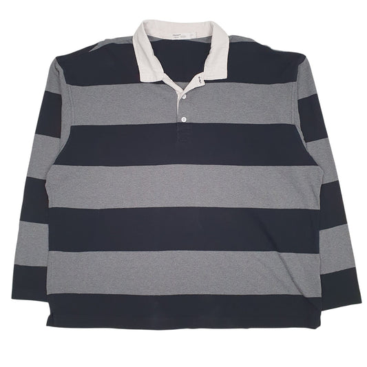Mens Grey Hanes Rugby Long Sleeve Polo Shirt