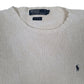 Mens White Polo Ralph Lauren Distressed Chunky Knit Crewneck Jumper